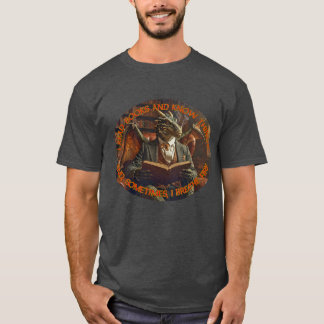 Camiseta Um dragão lendo para aprender e se divertir.