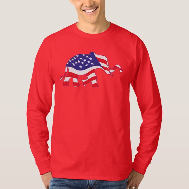 Camiseta um elefante bonito feito na bandeira americana (Frente)