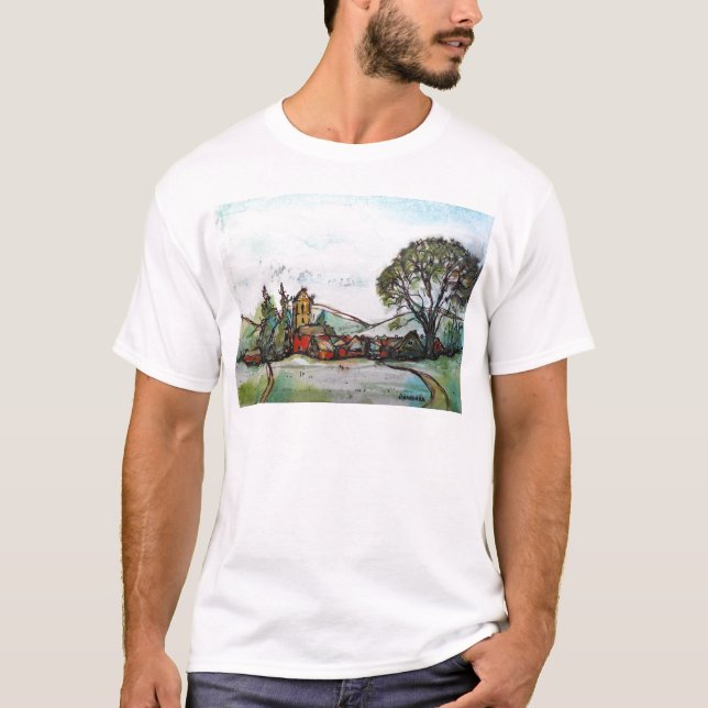 Camiseta Um esboço da Aldeia Britânica Idyllic (Frente)