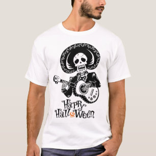 Camiseta Um Esqueleto Engraçado Tocando Violão, Feliz Hallo