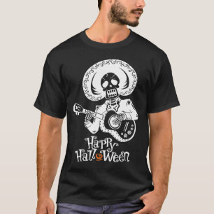 Camiseta Um esqueleto engraçado tocando violão, versão bran
