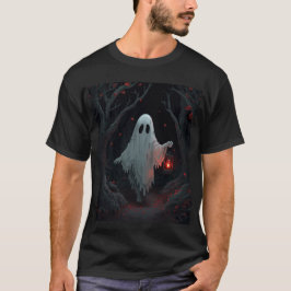 Camiseta Um fantasma branco segurando uma lanterna vermelha