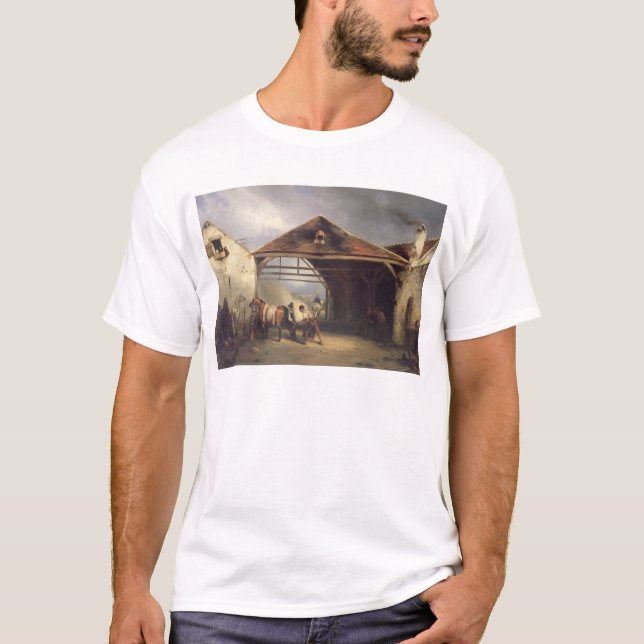 Camiseta Um Farrier que calça um cavalo (Frente)
