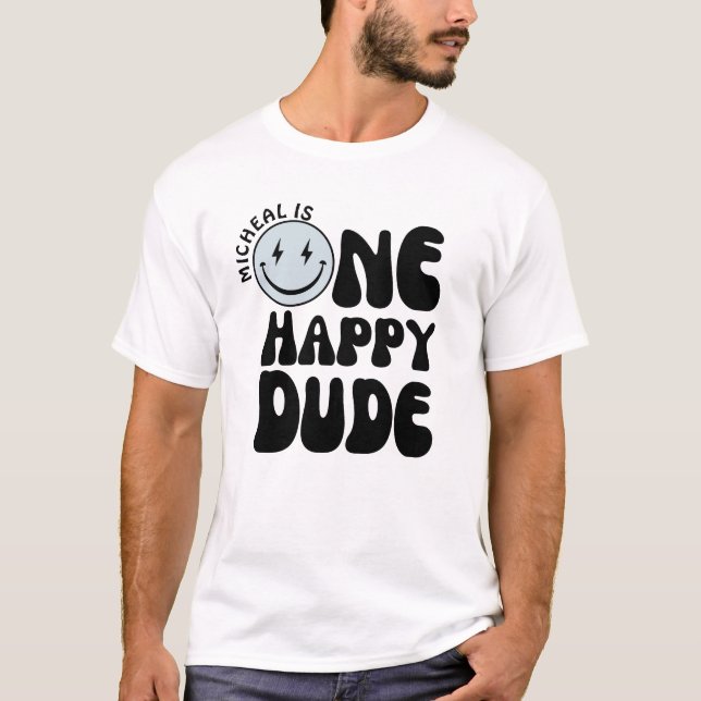 Camiseta Um Feliz Cara Azul Feliz Rapaz Primeiro Aniversári (Frente)