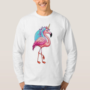 Camiseta Um flamingo com um chifre unicórnio.