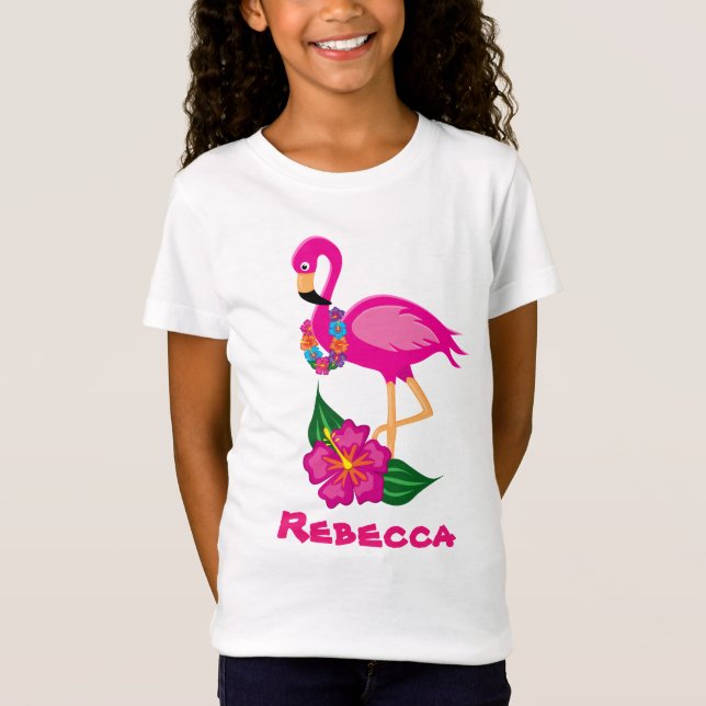 Camiseta Um flamingo cor-de-rosa, com nomes para raparigas (Frente)