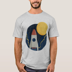 Camiseta Um foguete no meio do espaço e da lua