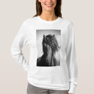 Camiseta Um garanhão frísio no vento.