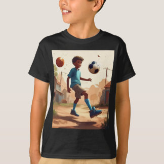 Camiseta Um garoto de desenho jogando design de futebol T S