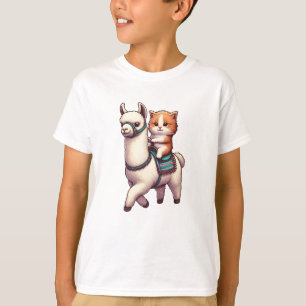 Camiseta Um gatinho Fofinho a andar Fluffy Llama, Cat e Lla