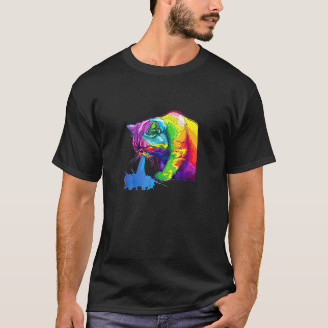 Camiseta Um Gato Arco-Íris Pop Vomitando (Frente)