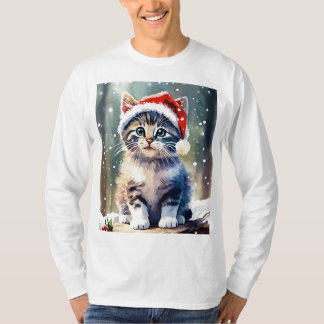 Camiseta Um Gato Bonito Com Chapéu De Natal