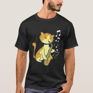 Camiseta Um Gato Bonito Jogando O Saxofone