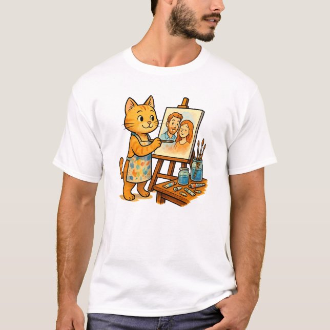 Camiseta Um gato bonito pinta um retrato de sua família (Frente)