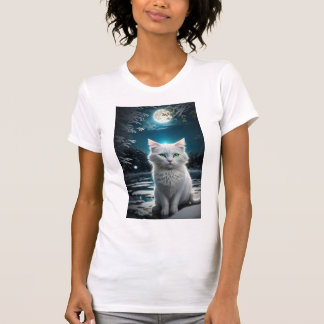 Camiseta Um gato branco giro, olhos verdes