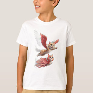 Camiseta Um gato com asas voando como uma ave.
