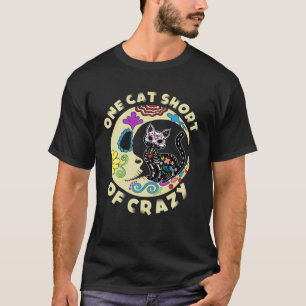 Camiseta Um Gato Curto de Açúcar Maluco Crânio Lua e Gatinh