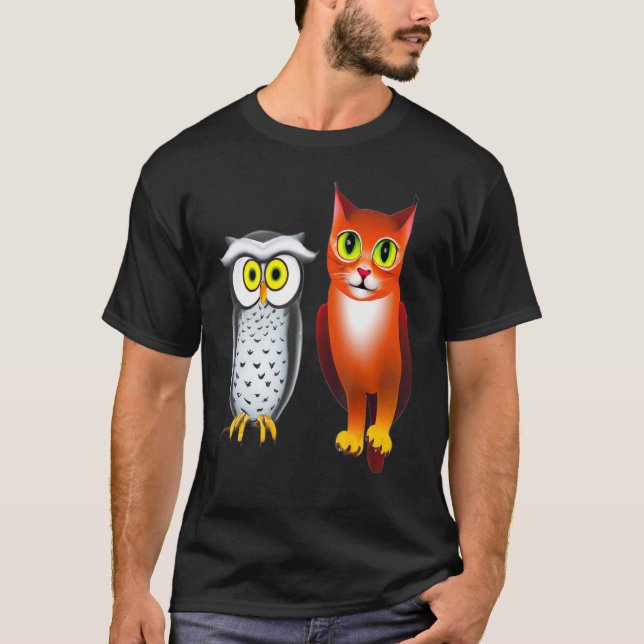 CAMISETA UM GATO E UMA CORUJA 4 (Frente)