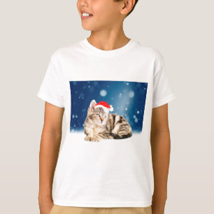 Camiseta Um Gato Fofo vestindo chapéu de Papai Noel vermelh