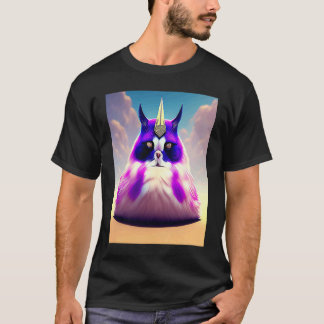 Camiseta Um Gato Gordo Gorducho Fofo Roxo Vestindo um Chape