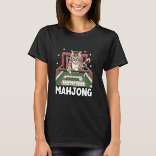 Camiseta Um Gato Jogando Jogo de Peça de Mahjong Jogador de