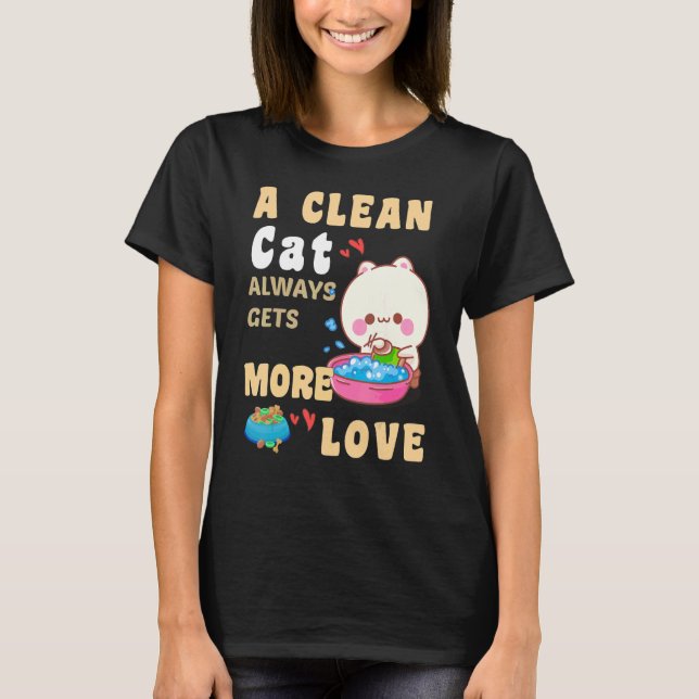 Camiseta Um Gato Limpo Sempre Consegue Um Gato De Humor Adu (Frente)
