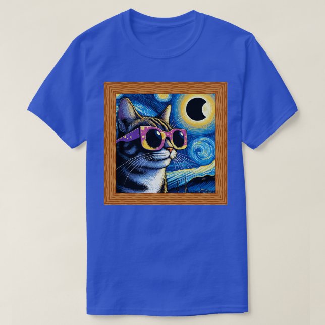 Camiseta Um gato noturno estrelado vestindo óculos de sol n (Frente do Design)