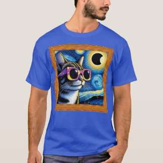 Camiseta Um gato noturno estrelado vestindo óculos de sol n