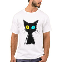 Um gato preto assustador com azul esquerdo e amare