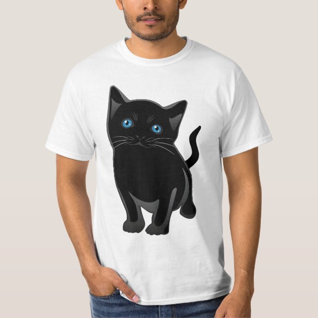 Camiseta "um gato preto com olhos azuis" (Frente)