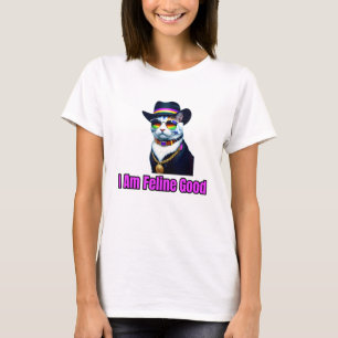 Camiseta Um Gato Vestindo Fedora e Óculos de Sol