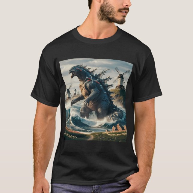 Camiseta Um gigantesco Kaiju Titan holandês, emergente do o (Frente)