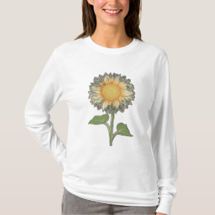 Camiseta Um girassol solteiro com pétalas em camadas, radia