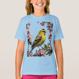 Camiseta Um Goldfinch Americano Cercado Por Rhododendron