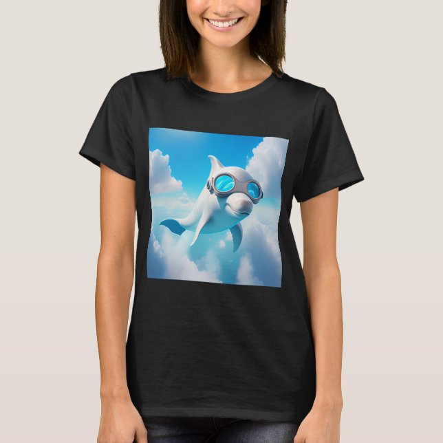 Camiseta um golfinho branco com um vidro (Frente)