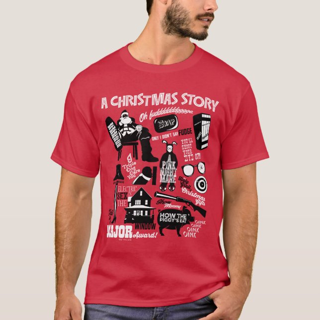 Camiseta Um Gráfico de Ícones da História de Natal (Frente)