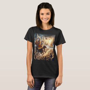 Camiseta um grande grupo de pessoas está em uma grande cida