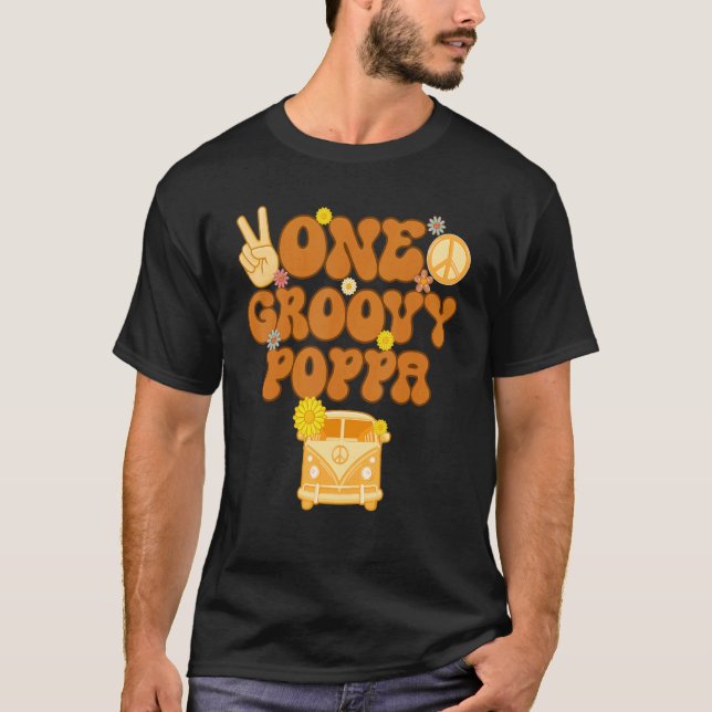 Camiseta Um Groovy Poppa Retro Mãe Hippie Birthday 70s Flo (Frente)