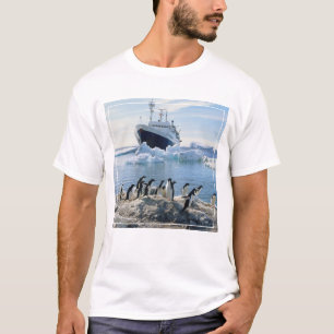 Camiseta Um grupo de pinguins que estão em uma praia gelad
