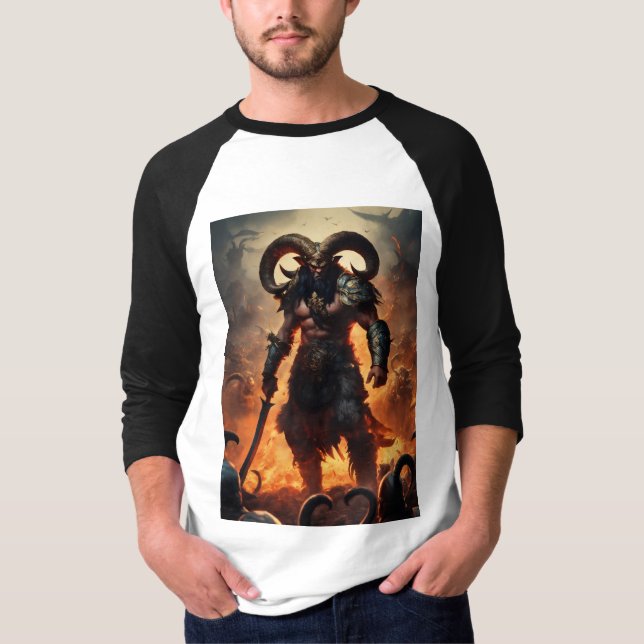 Camiseta Um guerreiro monstro com a cabeça de um ram 1 (Frente)