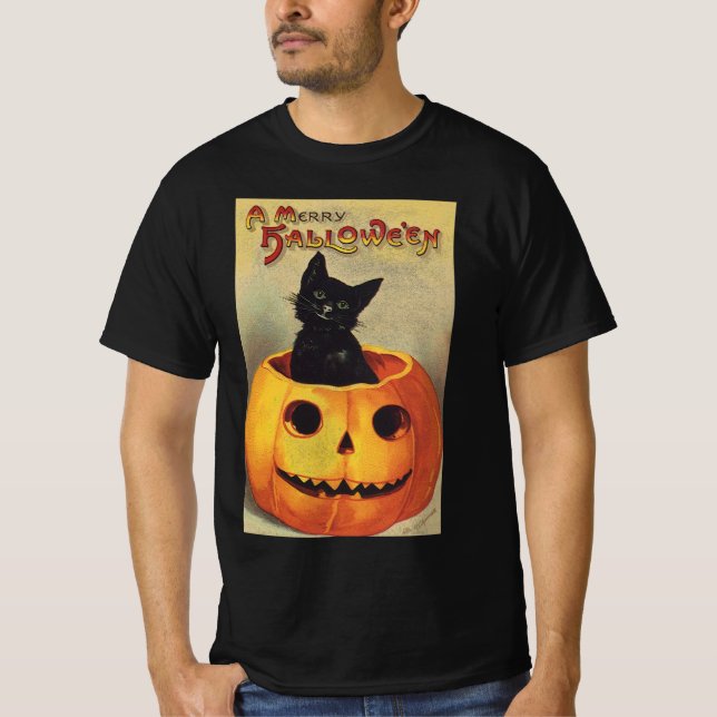 Camiseta Um Halloween de Feliz por Ellen Clapsaddle, Gato d (Frente)