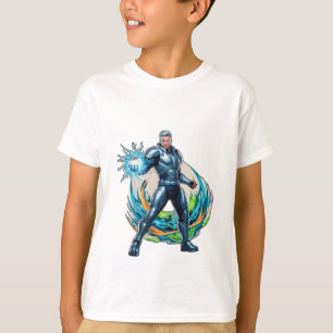 Camiseta Um herói desencadeando uma onda de energia poderos