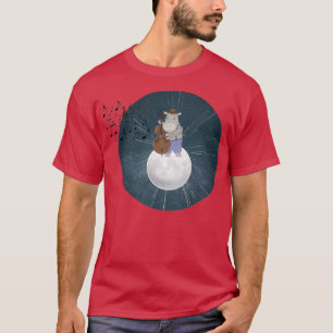 Camiseta Um hipopótamo bonito tocando violino na lua