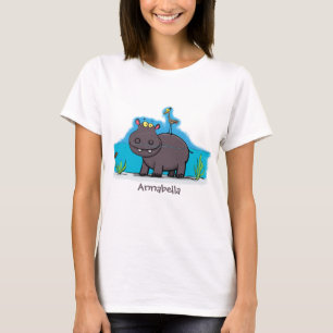 Camiseta Um hipopótamo engraçado bonito com desenhos animad