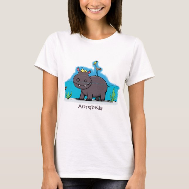 Camiseta Um hipopótamo engraçado bonito com desenhos animad (Frente)