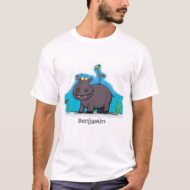 Camiseta Um hipopótamo engraçado bonito com desenhos animad (Frente)