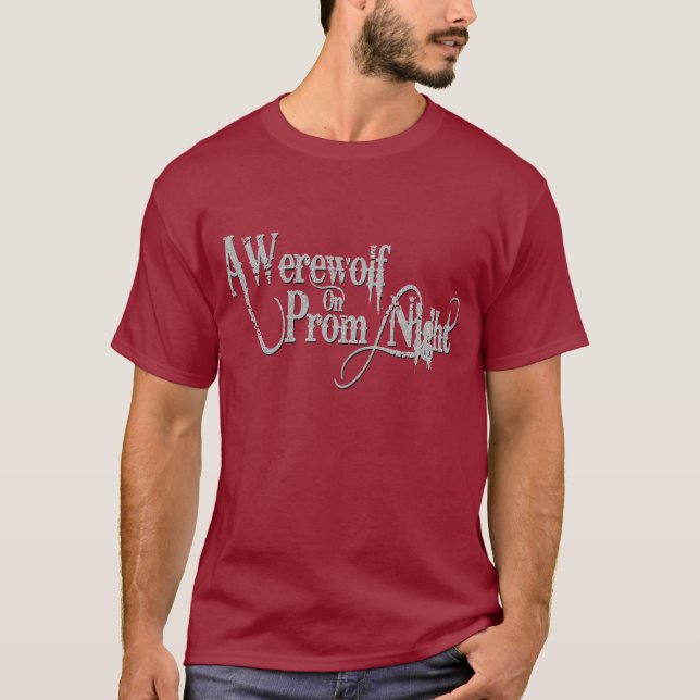 Camiseta Um homem-lobo no cinza Wordmark da noite de baile (Frente)
