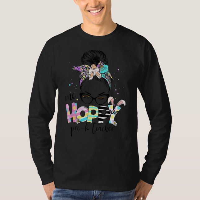 Camiseta Um Hoppy Pre K Professor Bunny Leopard Messy Bun E (Frente)
