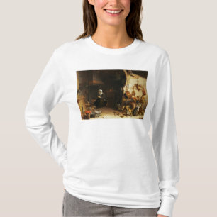 Camiseta Um interior da cozinha com uma menina de empregado