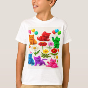 Camiseta Um Jardim de Fantasia: Gatos e Rosas Coloridas Fan